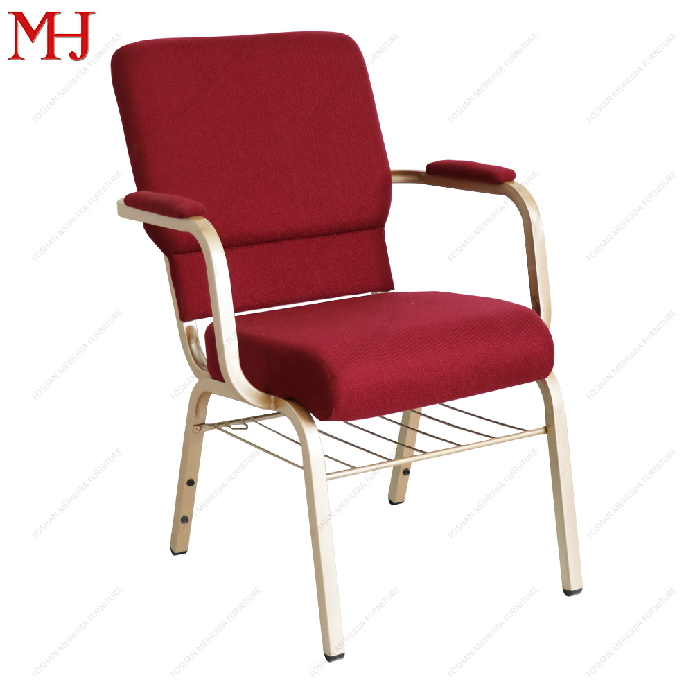 Stackable metal church chairs with armrests for factory export 9