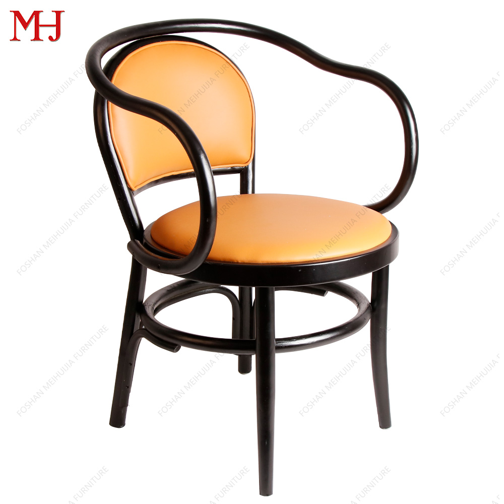 Cheap Classical Modern Metal Orange Leather Restaurant Chair with Armrests and Metal Legs 9