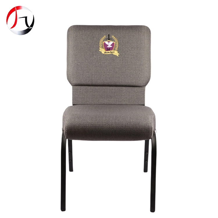 MHJ furniture - Metal Linked Hook Stackable Logo Design Auditorium Pew Church Chair With Book Bag Church chair 1