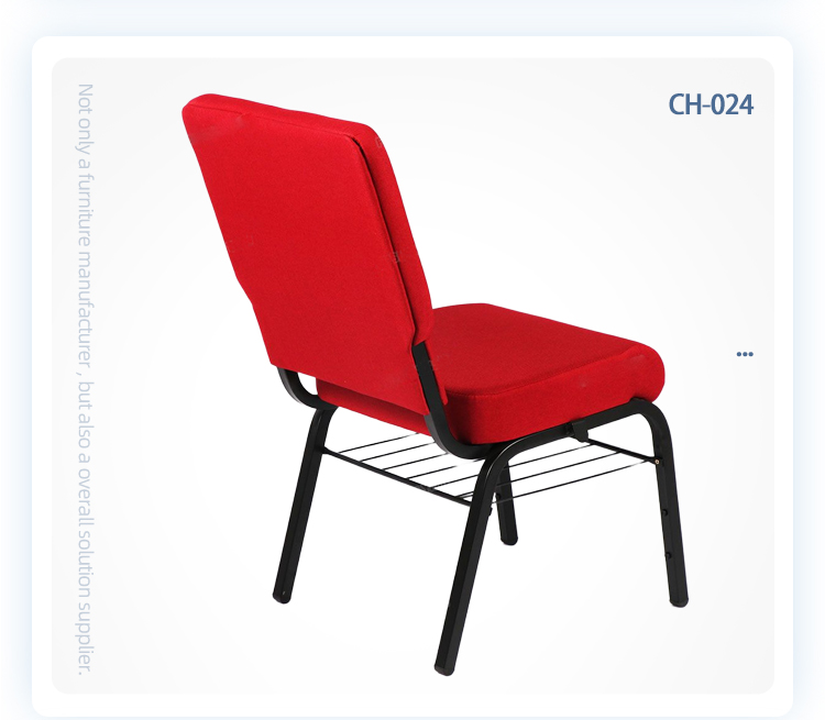 Cheap price metal frame red chairs stackable church hall chair with book rack