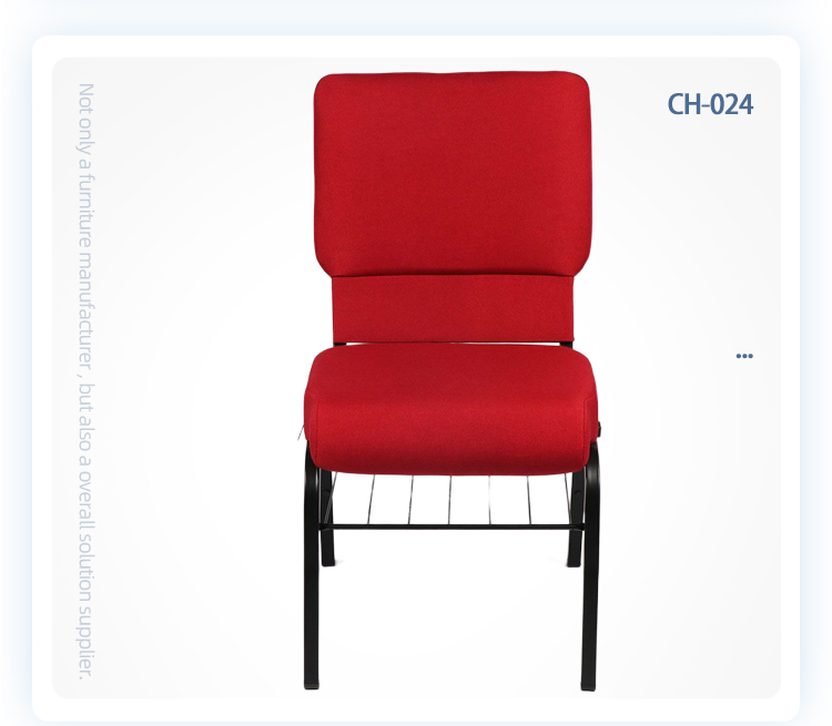 Cheap price metal frame red chairs stackable church hall chair with book rack