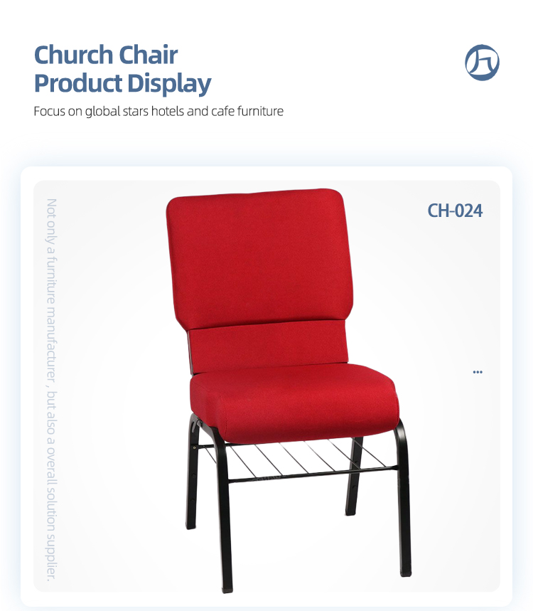 Cheap price metal frame red chairs stackable church hall chair with book rack