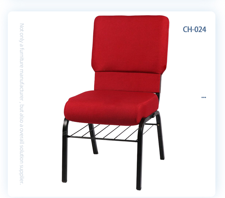 Cheap price metal frame red chairs stackable church hall chair with book rack