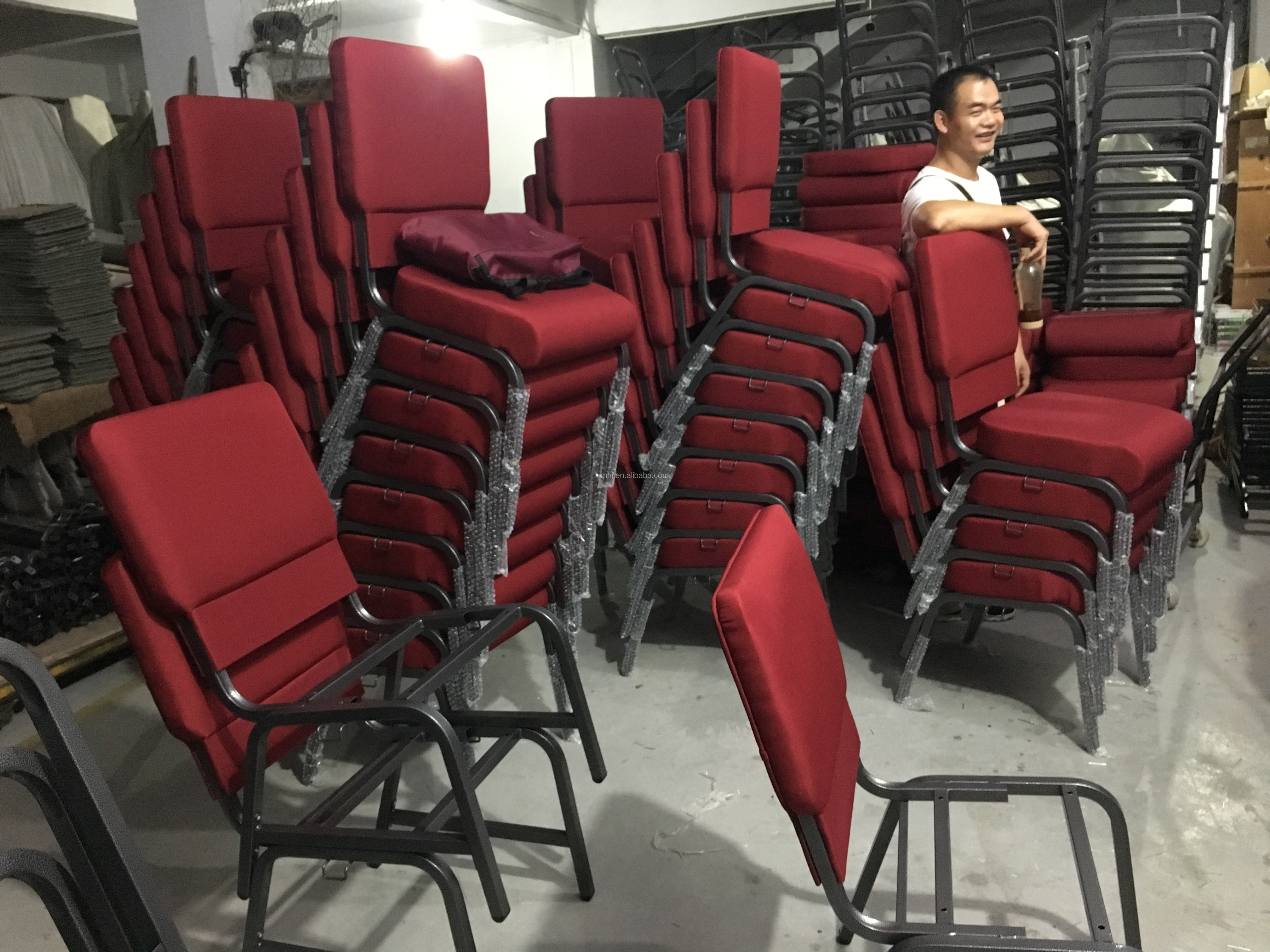 MHJ furniture - Logo Design Cheap Used Interlocking Stackable Red Church Prayer Chair With Kneeler Church chair 20