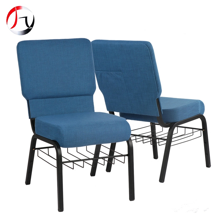 MHJ furniture - Royal Blue Fabric Interlocking Metal Upholstered Used Church Auditorium Theater Chair With Bookrack Church chair 1