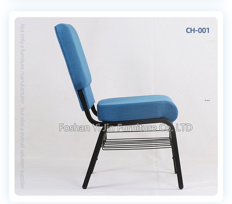 Royal blue fabric interlocking metal upholstered used church auditorium theater chair with bookrack