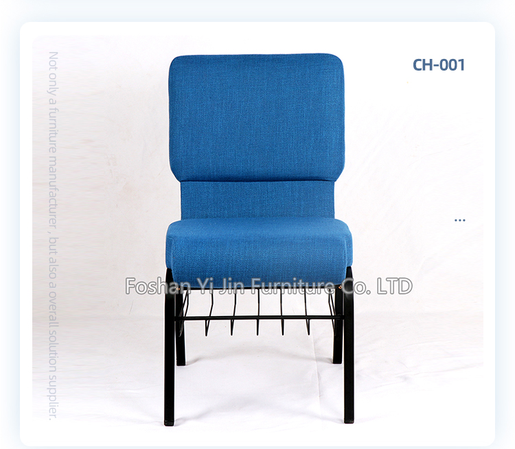 Royal blue fabric interlocking metal upholstered used church auditorium theater chair with bookrack