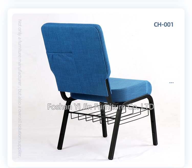 Royal blue fabric interlocking metal upholstered used church auditorium theater chair with bookrack
