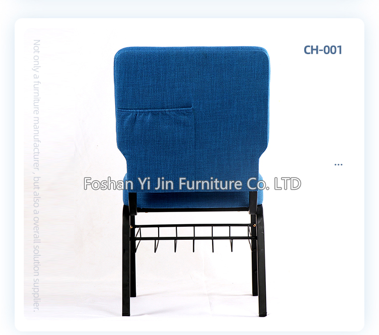 Royal blue fabric interlocking metal upholstered used church auditorium theater chair with bookrack