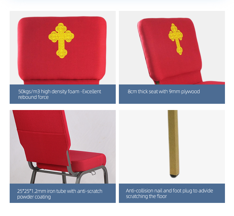 Wholesale custom red classical interlocking church auditorium chair with logo