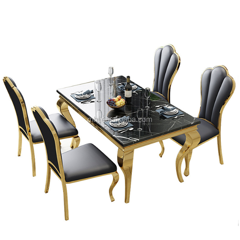 MHJ furniture - Luxury Modern Nordic Italian Rectangle Marble Stainless Steel Dining Table Stainless steel chair and table 8