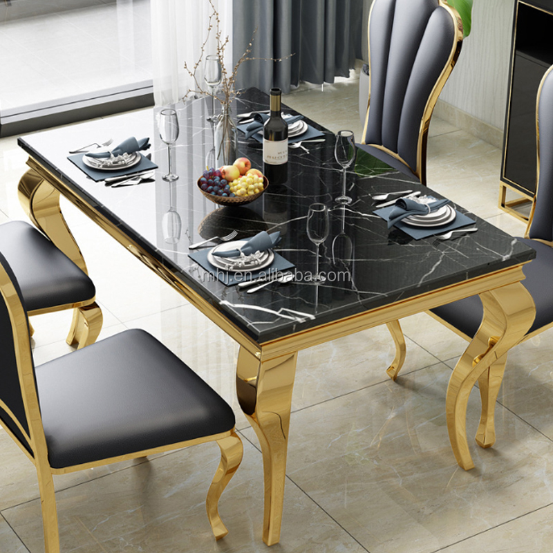 MHJ furniture - Luxury Modern Nordic Italian Rectangle Marble Stainless Steel Dining Table Stainless steel chair and table 10