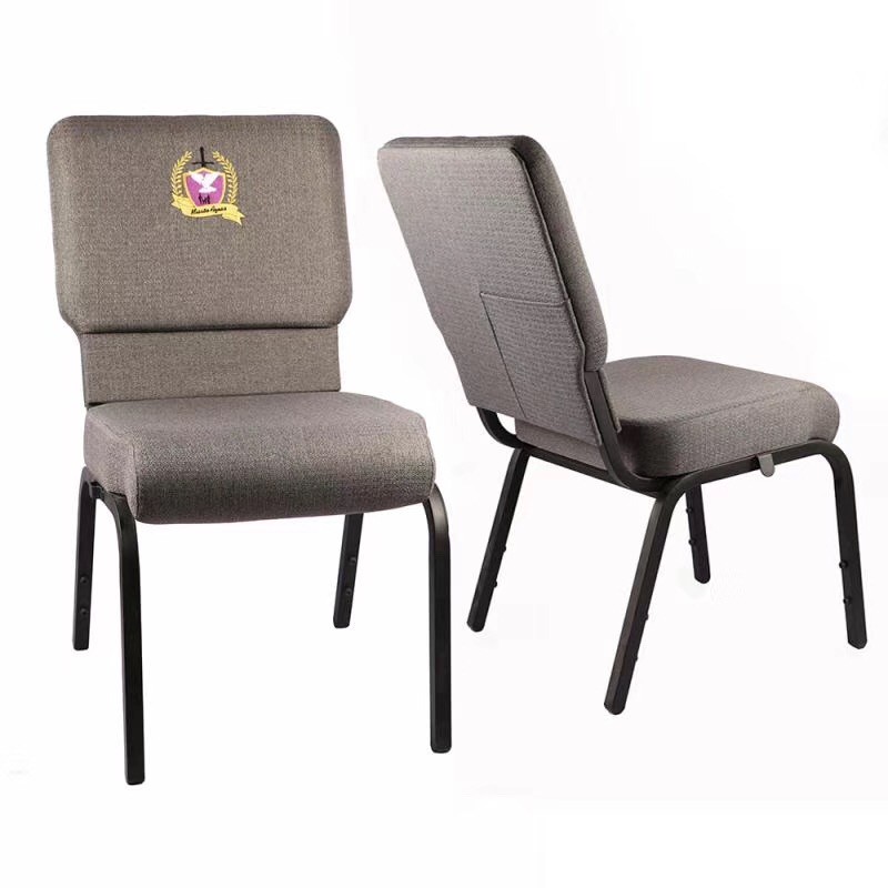 MHJ furniture - Grey Fabric Interlocking Church Chair With Bookrack Church chair 29