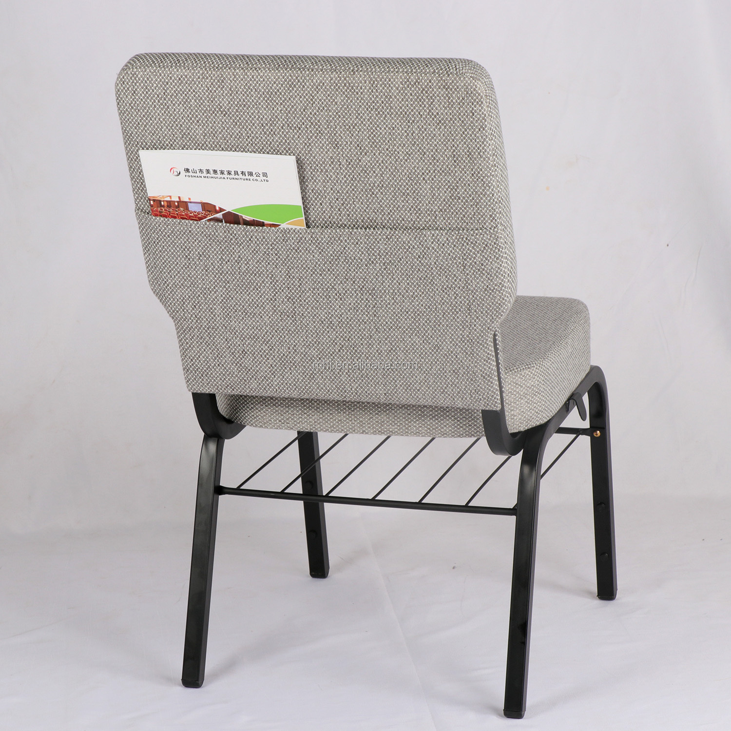 MHJ furniture - Grey Fabric Interlocking Church Chair With Bookrack Church chair 19
