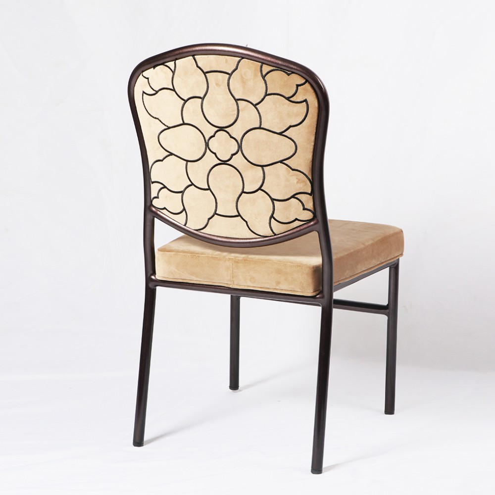 MHJ furniture - Golden Velvet Upholstered Modern Luxury Aluminum Gold Restaurant Hotel Banquet Chairs With Back Flower Design Banquet chair 9