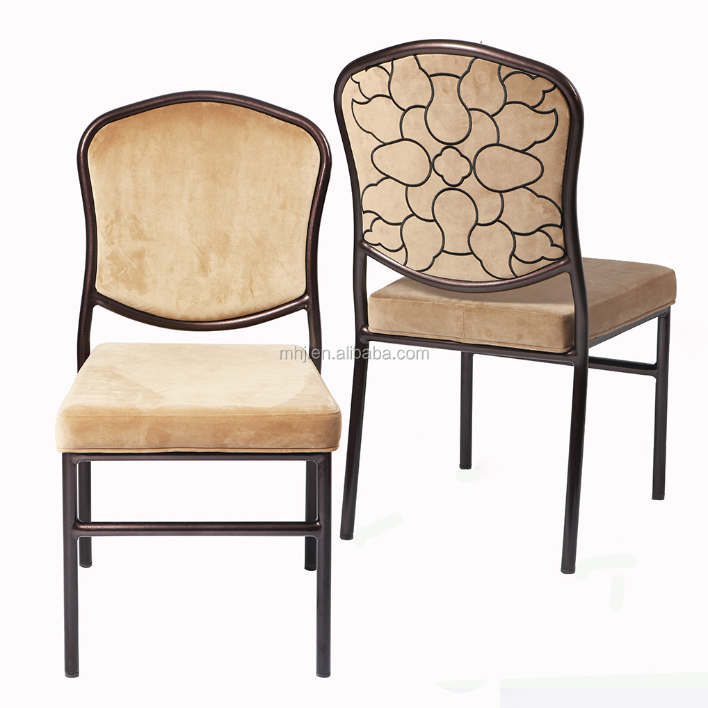 MHJ furniture - Golden Velvet Upholstered Modern Luxury Aluminum Gold Restaurant Hotel Banquet Chairs With Back Flower Design Banquet chair 7