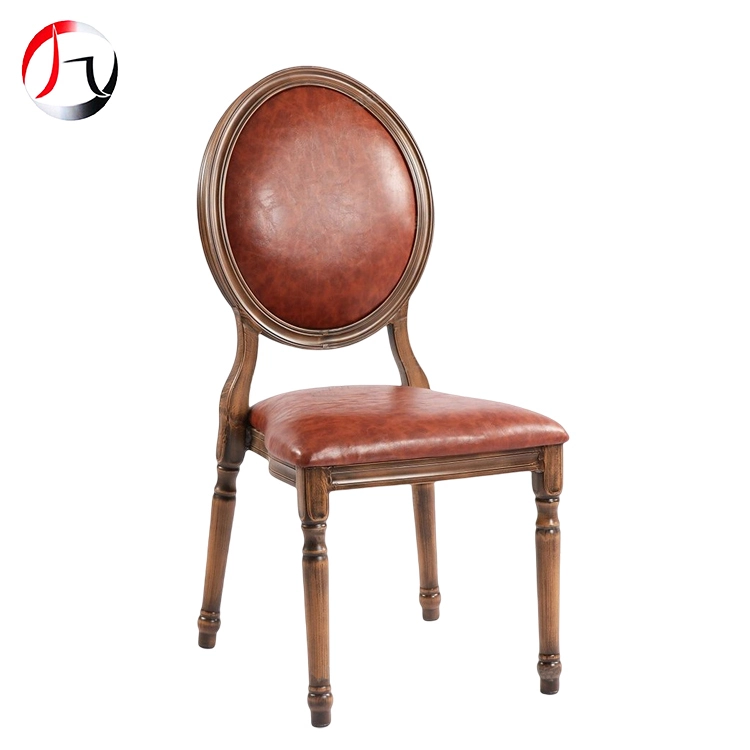 MHJ furniture - Wholesale Aluminum Metal French Louis Xv Round Back Restaurant Furniture Hotel Banquet Leather Dining Chair Imitated wooden chair 1