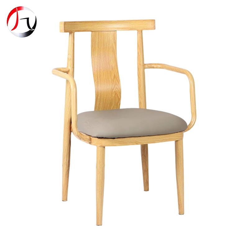 MHJ furniture - Wholesale Nordic Style Dining Coffee Wood Grain Metal Chair With Arms Imitated wooden chair 1