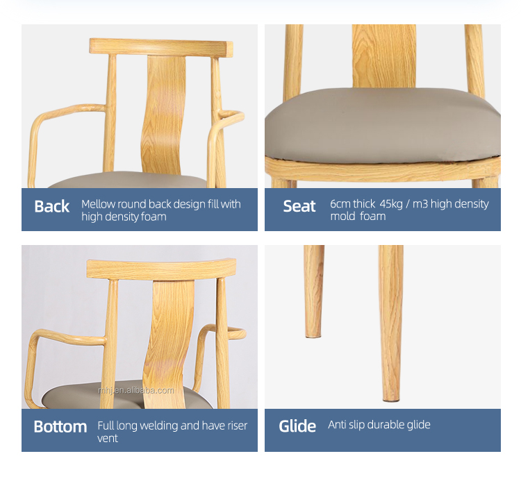 wholesale Nordic style dining coffee wood grain metal chair with arms
