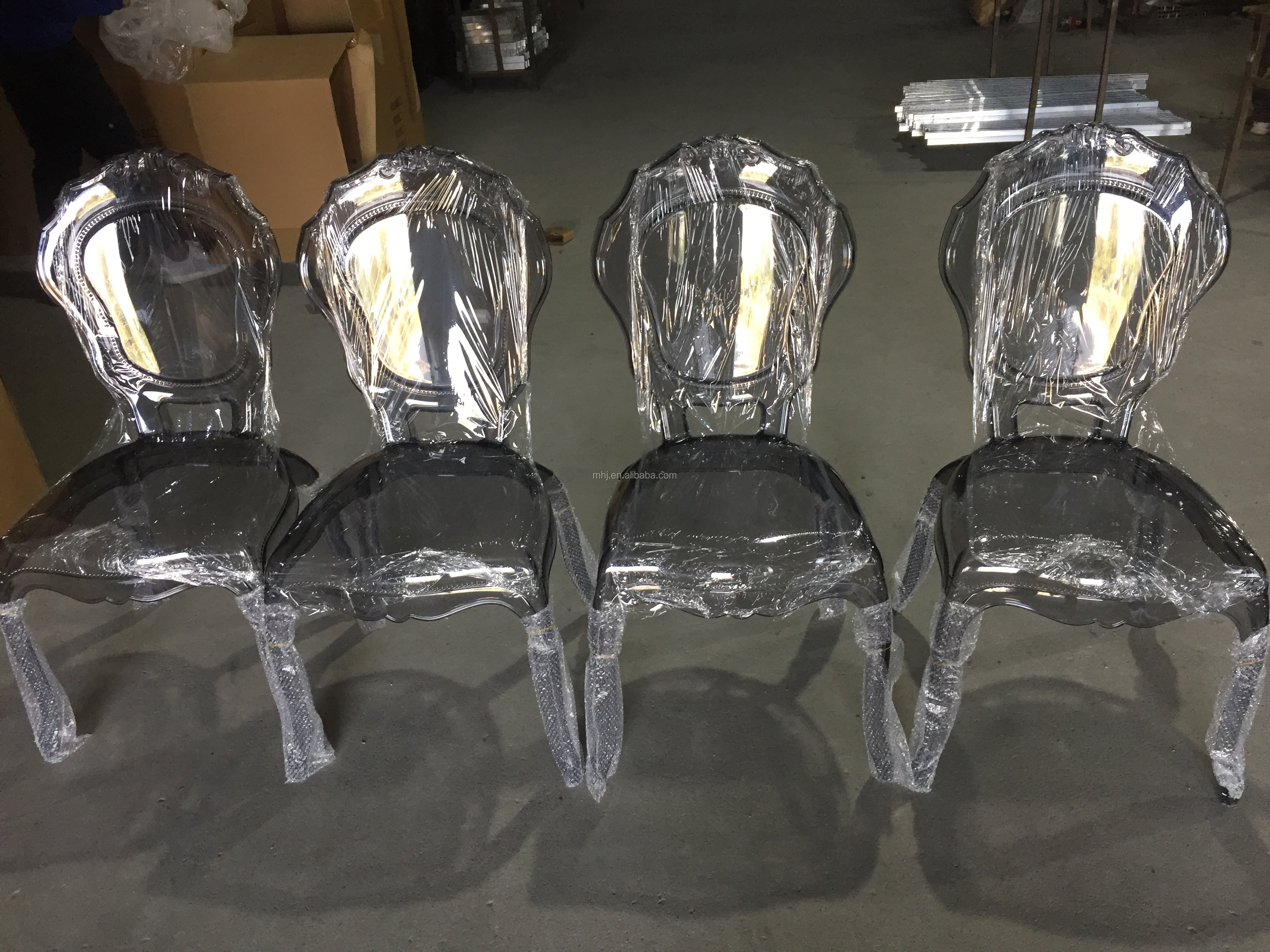 MHJ furniture - Modern Polycarbonate Color Plastic Crystal Clear Ghost Chair Wedding Chair Plastic chair and table 8