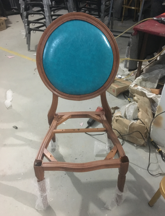 MHJ furniture - Imitated Wood Look Egg Back Aluminum Dining Chair In Blue Leather Ungrouped 15