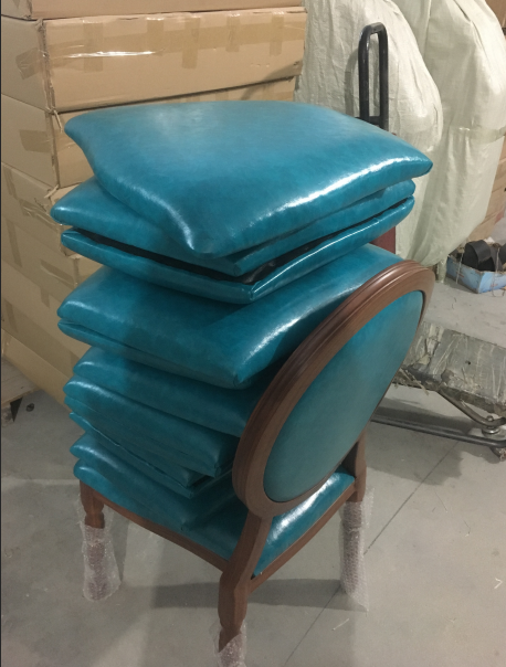 MHJ furniture - Imitated Wood Look Egg Back Aluminum Dining Chair In Blue Leather Ungrouped 16