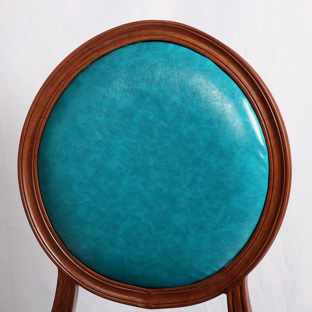 MHJ furniture - Imitated Wood Look Egg Back Aluminum Dining Chair In Blue Leather Ungrouped 9