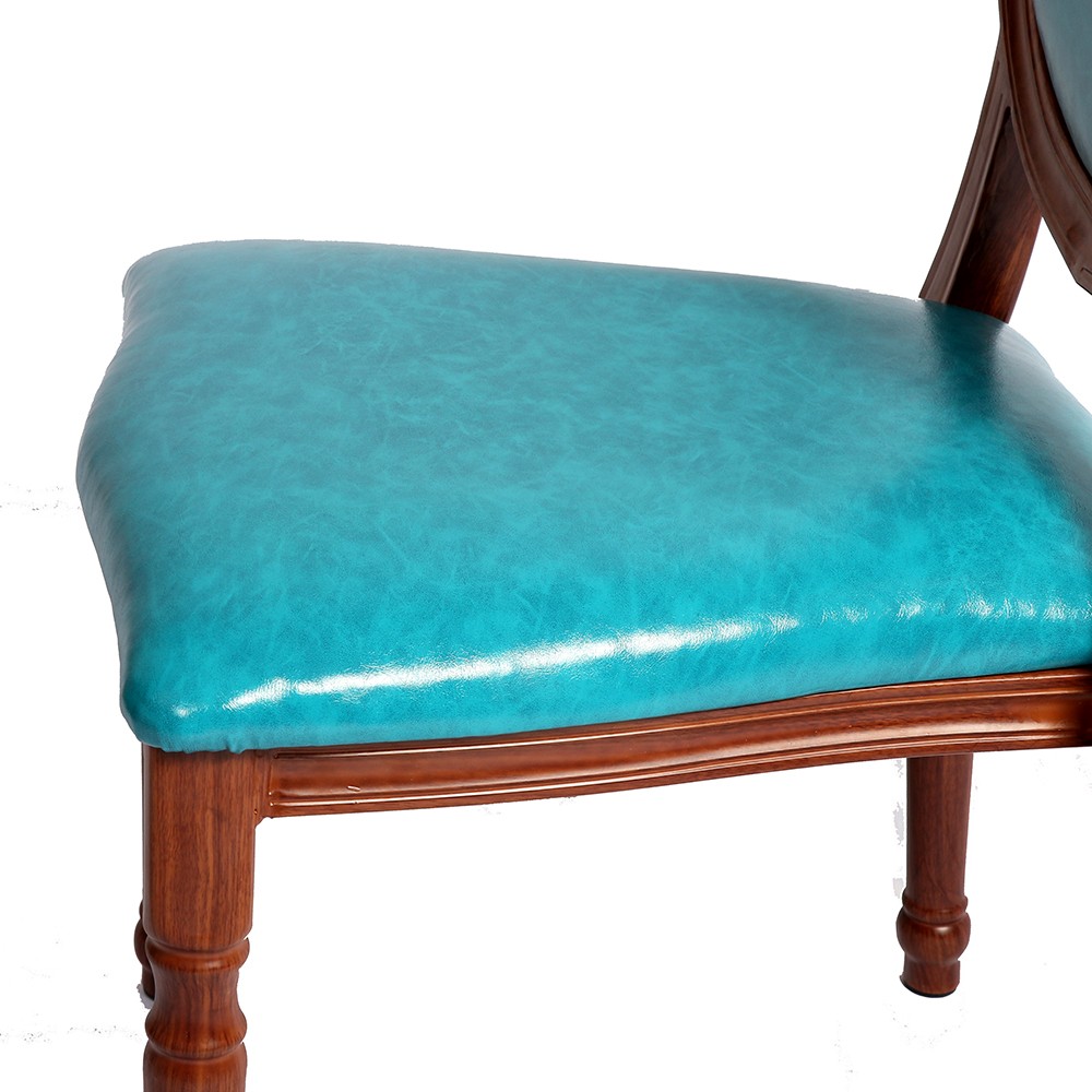 MHJ furniture - Imitated Wood Look Egg Back Aluminum Dining Chair In Blue Leather Ungrouped 10