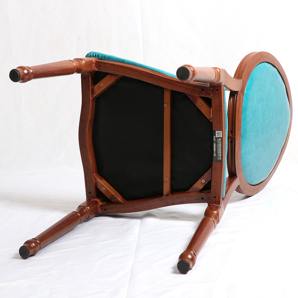 MHJ furniture - Imitated Wood Look Egg Back Aluminum Dining Chair In Blue Leather Ungrouped 8