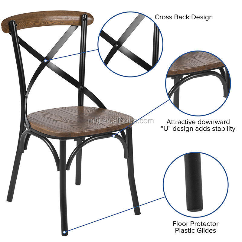 MHJ furniture - 2023 New Design Wholesale Vintage French Stackable Metal Cross Back Chair Leisure chair 17