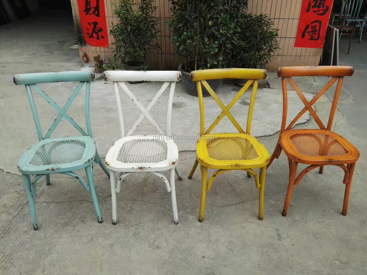 MHJ furniture - Retro Metal Stacking Cross Back Wedding Restaurant Chair Leisure chair 23