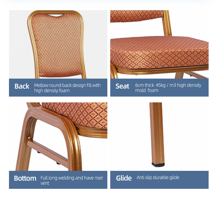 Event banquet bridal chairs aluminum frame hotel furniture 6cm thick high density mold seat foam chair