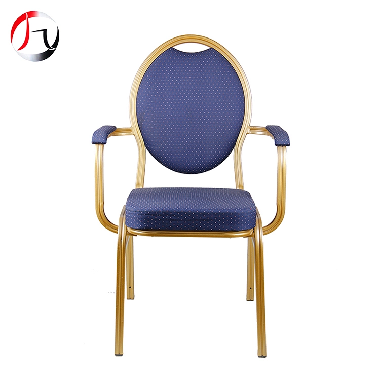 MHJ furniture - Blue Dot Fabric Oval Round Back Aluminum Banquet Armrest Chair Aluminum chair 1