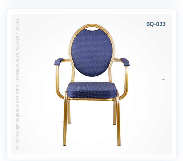 blue dot fabric oval round back aluminum banquet armrest chair