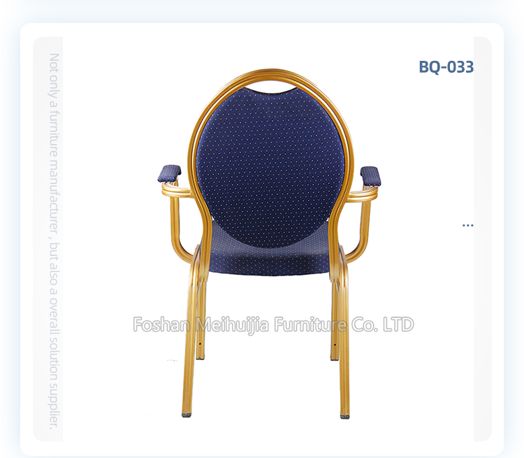 blue dot fabric oval round back aluminum banquet armrest chair