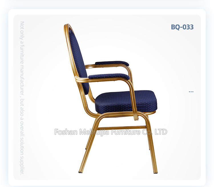 blue dot fabric oval round back aluminum banquet armrest chair
