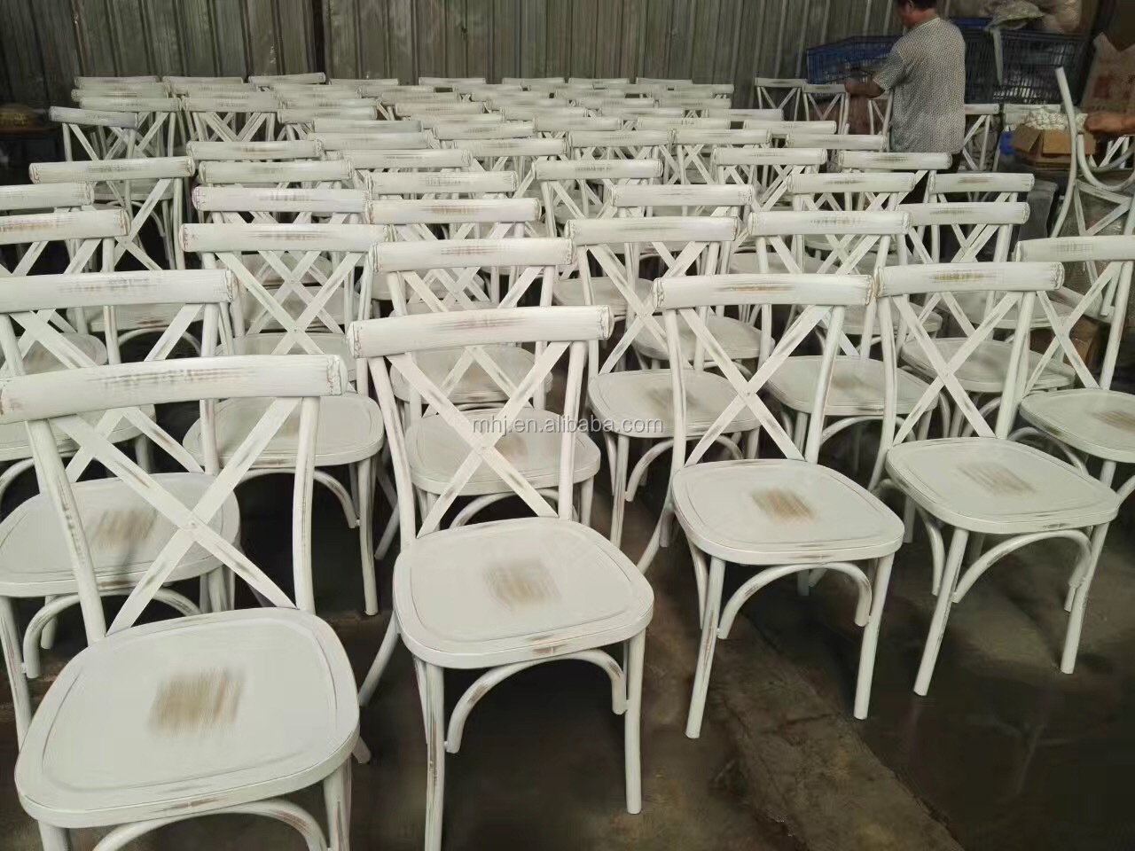 MHJ furniture - 2023 New Design Wholesale Vintage French Stackable Metal Cross Back Chair Leisure chair 22