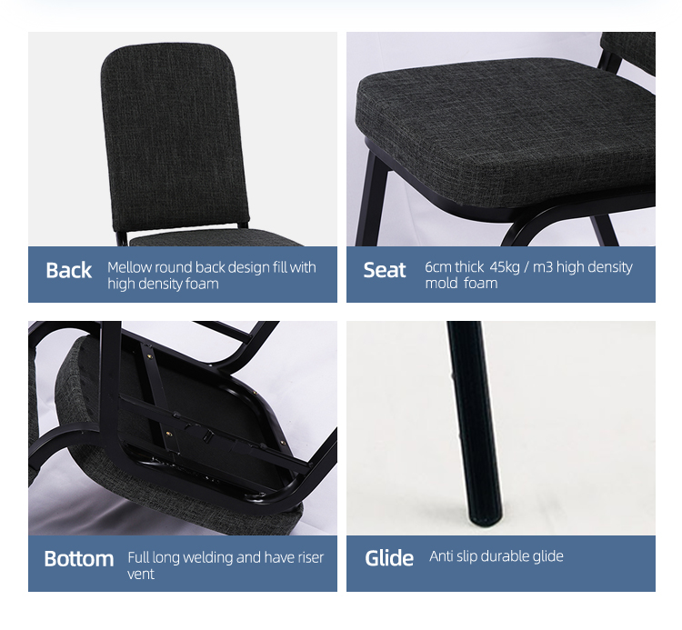 Wholesale interlocking fireproof banquet hall chairs durable black seat hotel restaurant chair