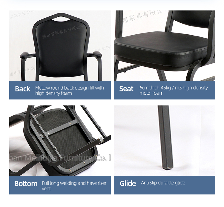 High quality banquet hall metal frame stacking restaurant banquet armrest chair with 3 years warranty