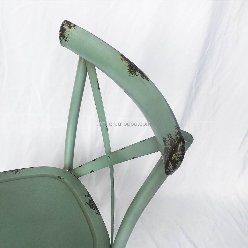 MHJ furniture - Global Sale Modern Stackable Imitate Rusted Craft Cross Back Dining Chairs Leisure chair 11