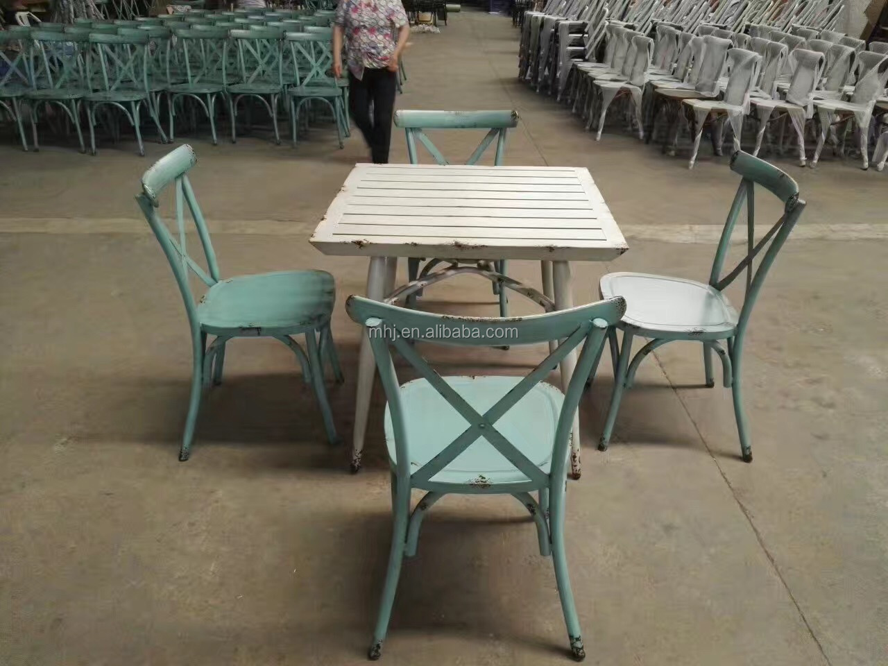 MHJ furniture - Global Sale Modern Stackable Imitate Rusted Craft Cross Back Dining Chairs Leisure chair 8
