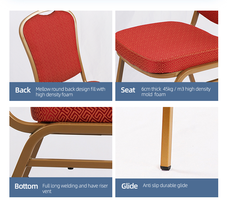 Modern design iron restaurant chais red stacking banquet chair with backrest