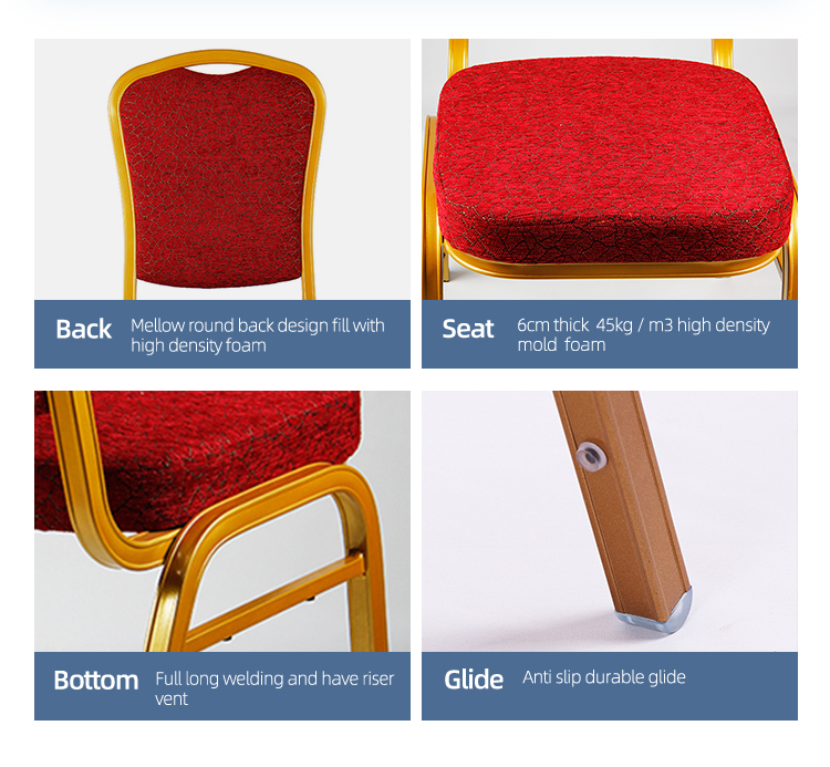 Restaurant furniture aluminum banquet stacking chair with with high density mold foam seat pad