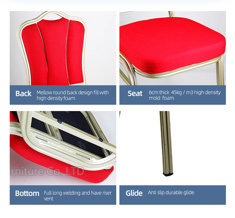 Wholesale stackable aluminum banquet chairs red velvet wedding hotel chair