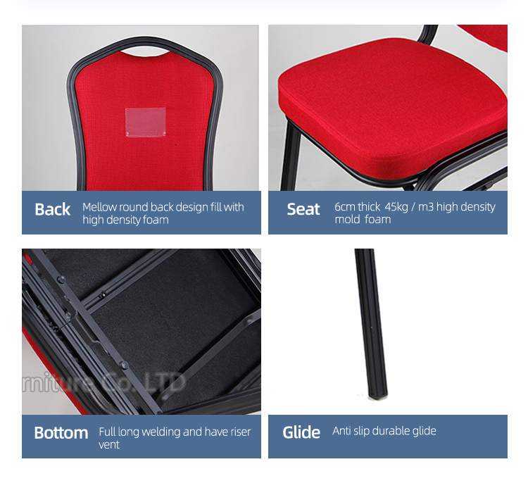 Red fabric stacking aluminum padded exhibition center chair interlocking hotel banquet chairs