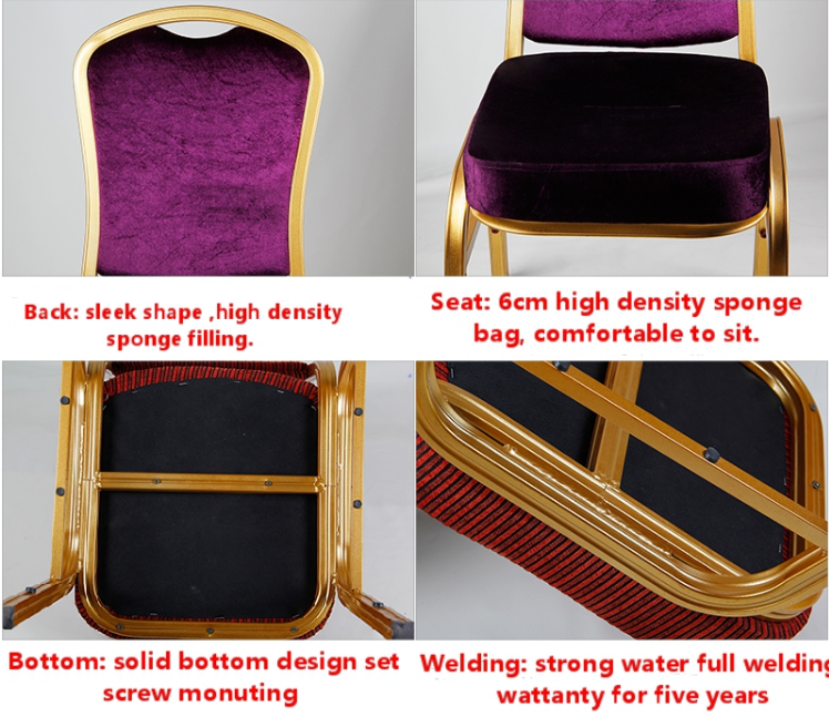MHJ furniture - Quality Purple Velvet Aluminum Hotel Banquet Chair For Event Banquet chair 9
