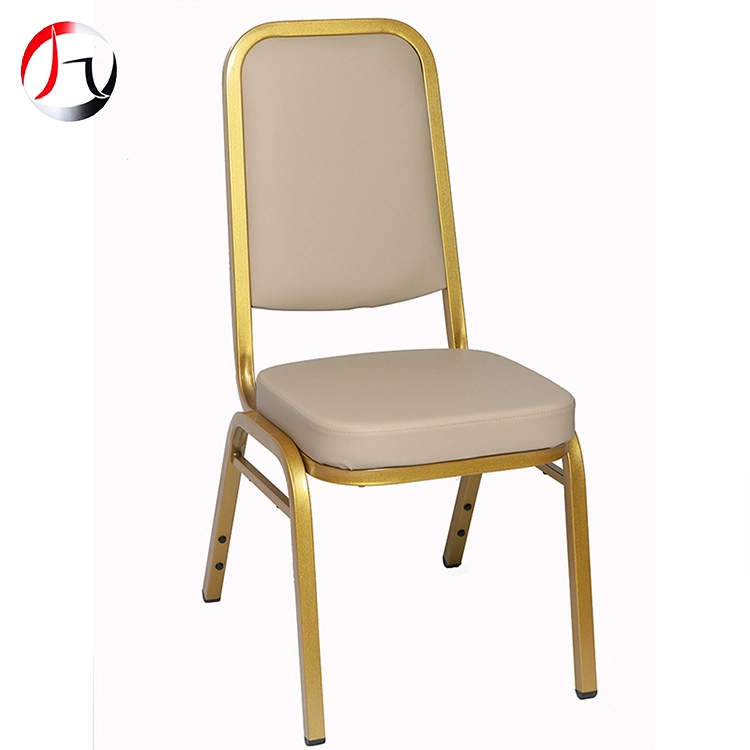 MHJ furniture - High Quality Pu Leather Gold Iron Metal Stackable 5 Stars Hotel Banquet Dining Chair For Wedding Events Steel/iron chair 1