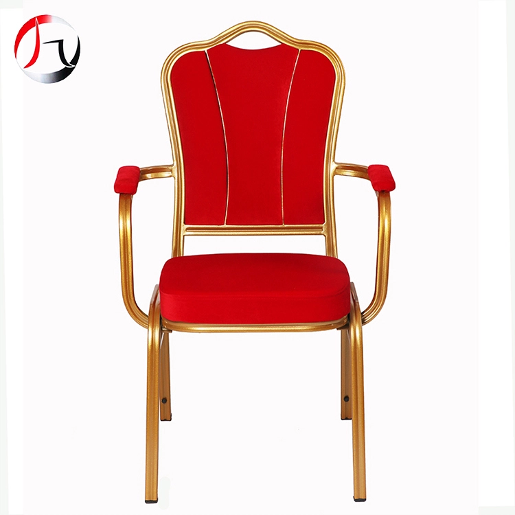 MHJ furniture - Red Velvet Wholesale Stackable Iron Metal Restaurant Banquet Chair With Arms Aluminum chair 1