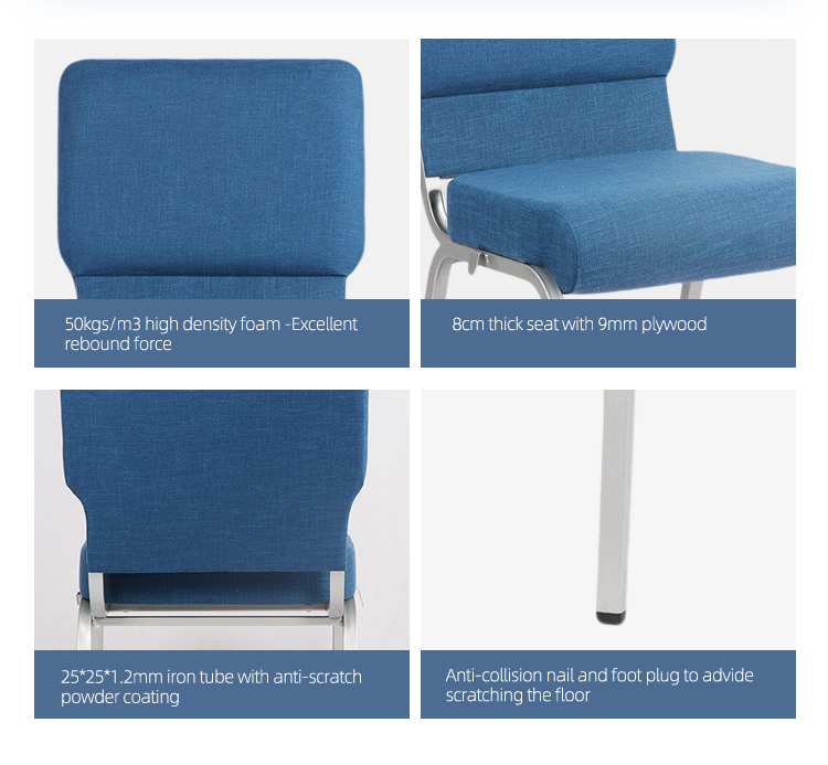 OEM ODM Commercial Theater Hall Connecting stackable Aluminum ganging Church hall banquet Chair