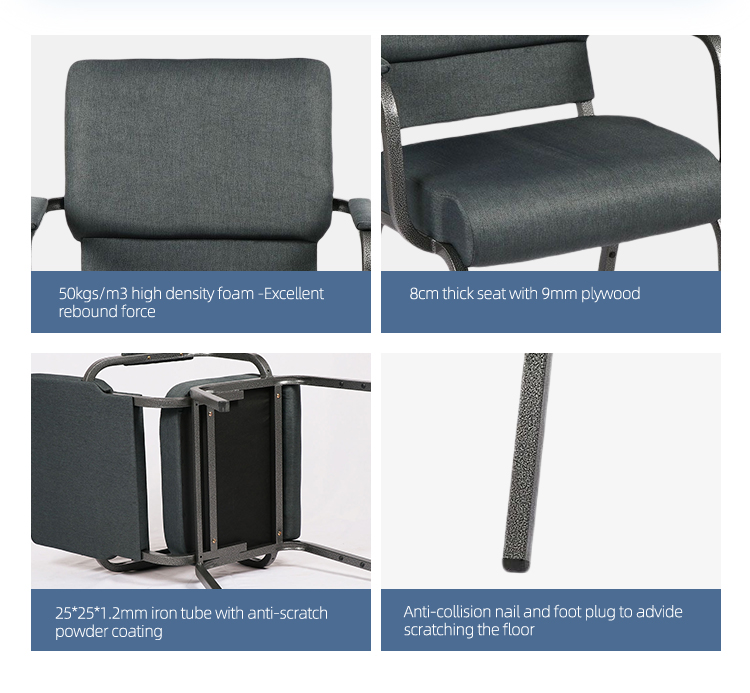 Stackable iron steel black vein painting auditorium arm church chair with armrests
